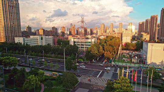 中国辽宁沈阳城市风景航拍蓝天