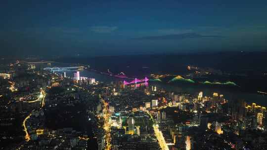 航拍宜昌城市夜景全景
