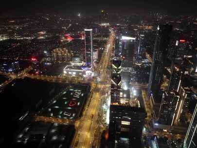 南京市夜景航拍延时建邺区车流交通江东中路