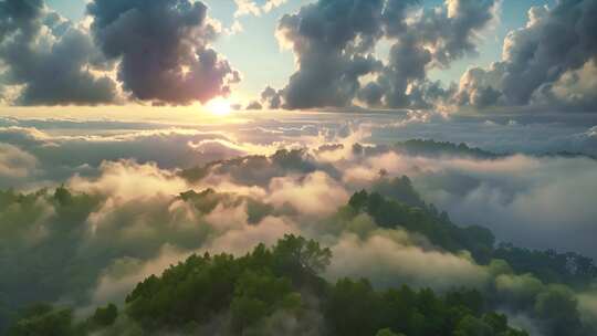 大自然森林树林云海唯美风景风光航拍ai素