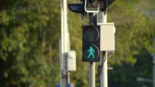城市红绿灯 十字路口 红灯变绿灯 夏天