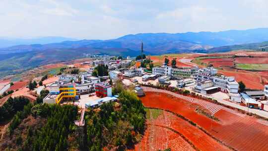 云南东川红土地景区红土映象旅游小镇航拍