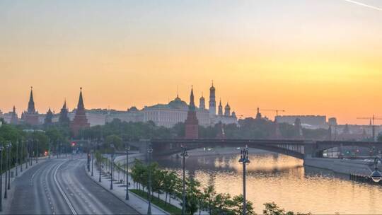 俄罗斯克里姆林宫莫斯科城市天际线日出时间