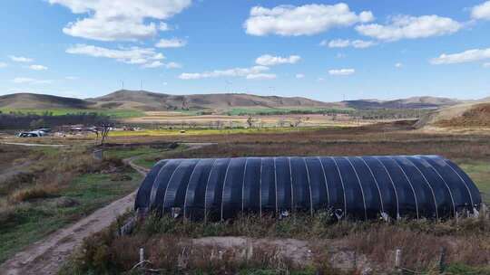 农村蔬菜大棚远景画面