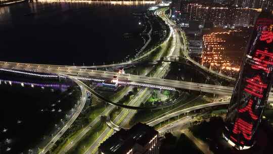 江西南昌城市立交桥夜景交通航拍