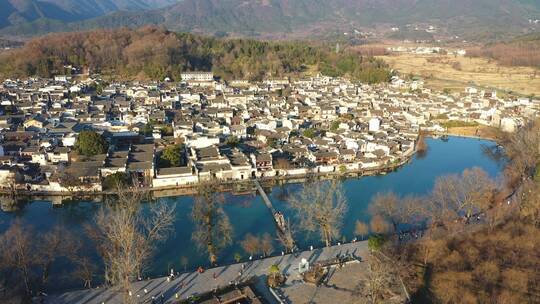 黄山宏村古村落航拍全景