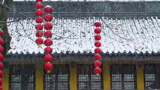 杭州飞来峰上天竺法喜禅寺冬季下雪雪景视频
