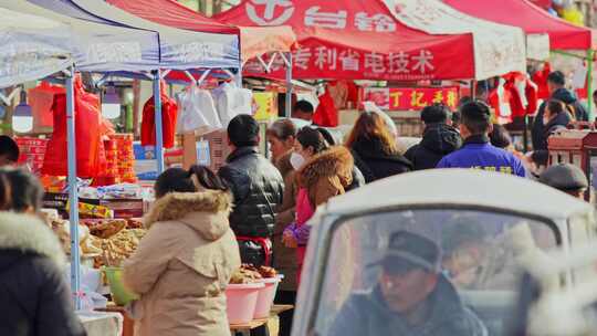 春节农村赶大集买年货视频素材模板下载