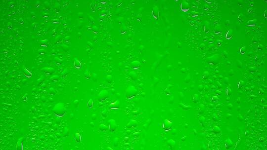 透明的水滴落在绿色的表面上