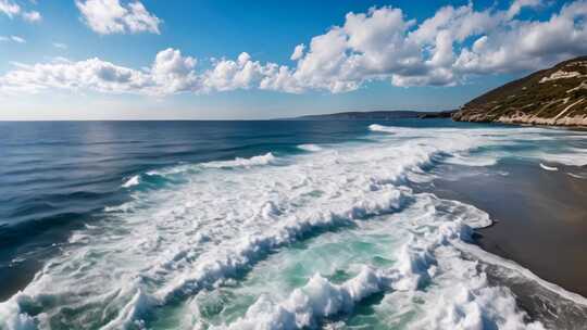 海边海浪与蓝天白云风景