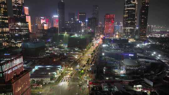 深圳南山区夜晚夜景航拍车流交通科苑南路广