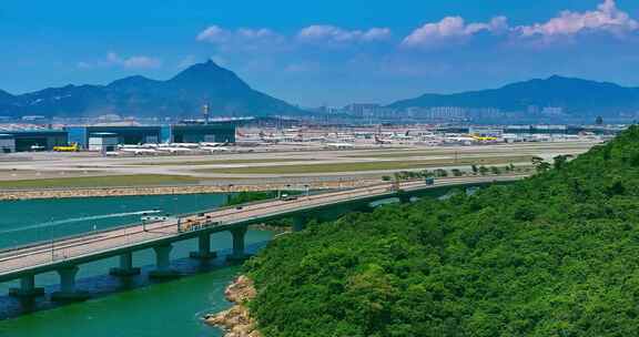 航拍港珠澳大桥香港国际机场香港公路口岸