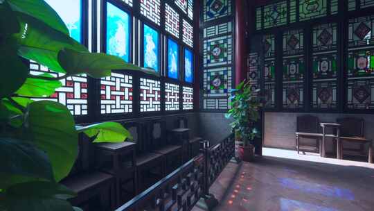 佛山顺德清晖园传统中式岭南建筑室内装饰视频素材模板下载