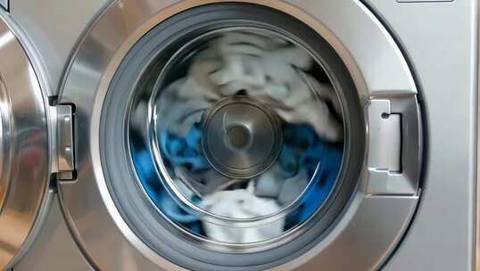 滚筒洗衣机洗衣过程特写