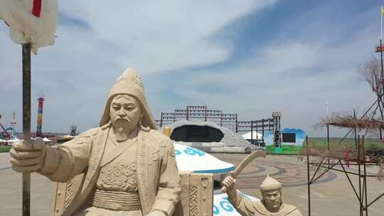 户外蒙古族人物雕塑特写