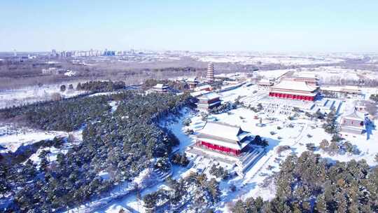 松原龙华寺雪景航拍视频