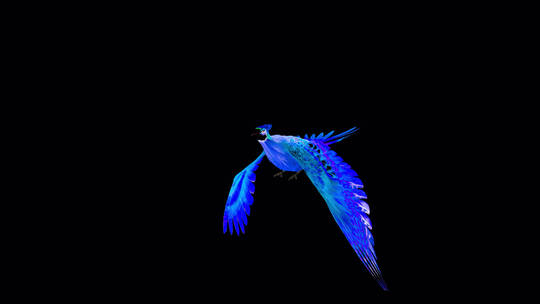 3D渲染漂亮藍色鳳凰飛翔動畫