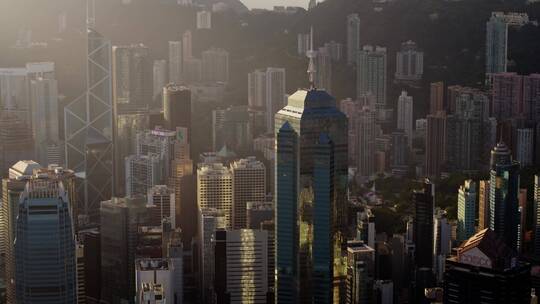 香港航拍港岛大景清晨日出