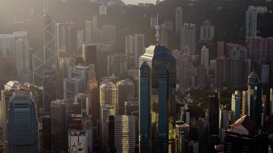 香港航拍港岛大景清晨日出视频素材模板下载
