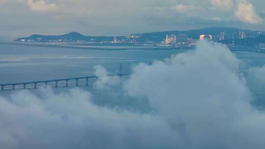 4K港珠澳大桥航拍跨海大桥日出