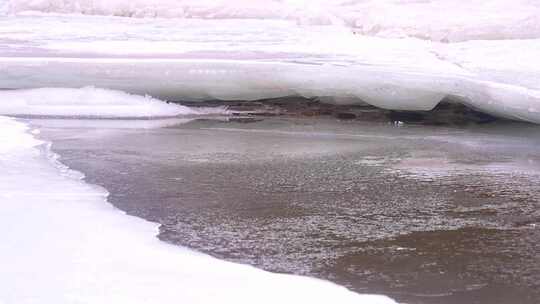 初春 冰雪融化 解冻 冰层 流水 融冰 河流