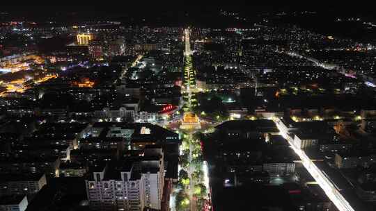 甘肃张掖城市大景夜景灯光交通航拍