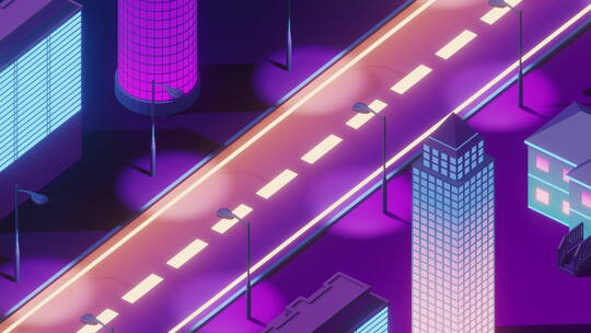 城市夜晚建筑与道路3D渲染
