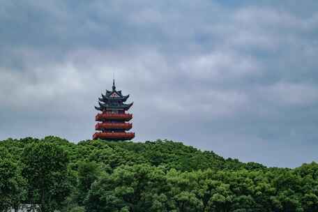 湖南株洲神农公园神农阁游龙湖延时阴天傍晚