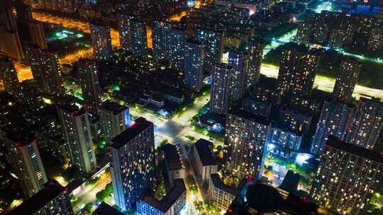 杭州余杭城市建筑夜景航拍延时4K原创繁华