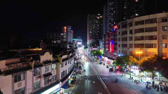 广西玉林十字街夜市夜景航拍