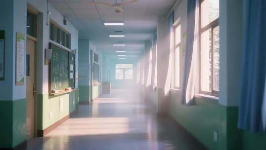 校园走廊阳光照射场景空镜视频