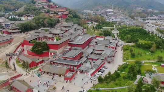 航拍五台山景区世界文化遗产罗睺寺