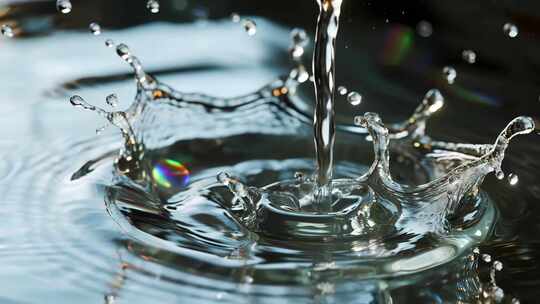 水滴入水溅起水花特写