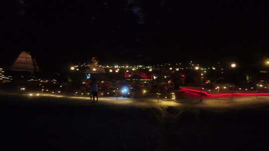 海南三亚后海村夜景航拍视频素材模板下载