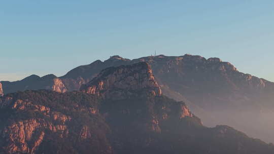 航拍泰安泰山山顶风景