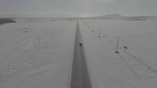冬天呼伦贝尔大草原御3跟车航拍4k60p视频素材模板下载