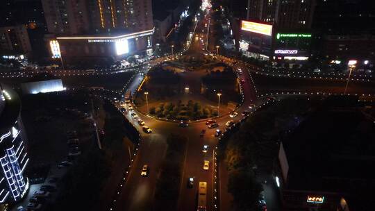 航拍湖南岳阳交通夜景