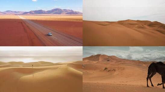 沙漠文旅宣传片素材 壮阔沙漠里行驶的车辆游人骆驼 视频合集