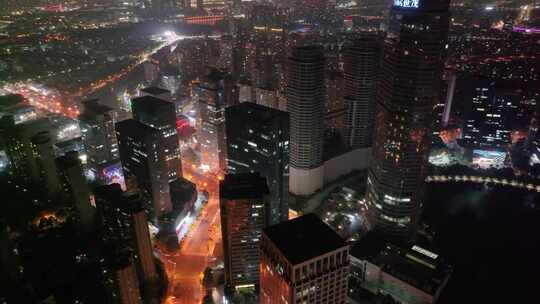 浙江绍兴市区市中心高楼大厦夜晚夜景航拍摩