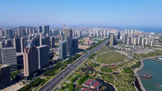 4K 航拍青岛西海岸新区现代建筑街景