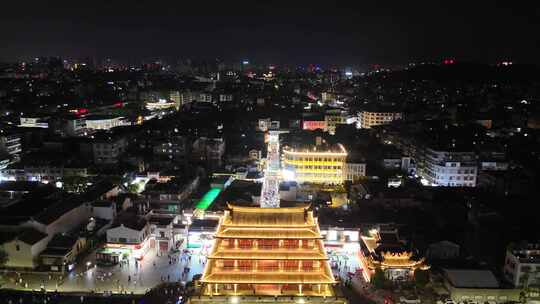 广东潮州古城广济门城楼夜景航拍