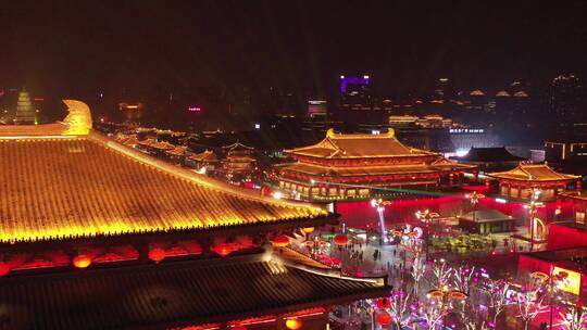 陕西西安 大雁塔 不夜城 夜景 4K航拍视频素材模板下载