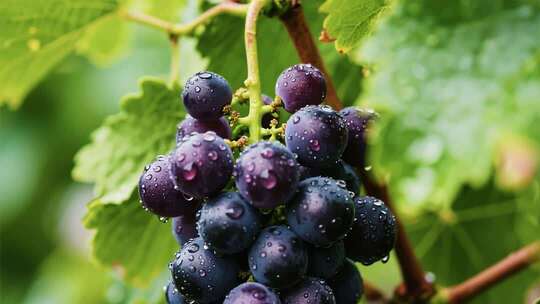 带水珠的紫葡萄特写