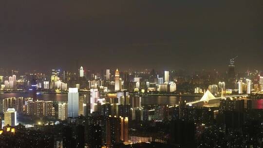 武汉市江滩航拍夜景灯光秀长江二桥