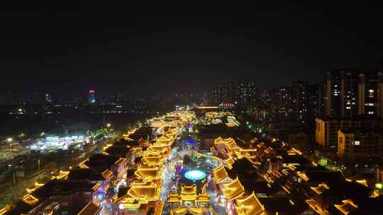 四川眉山东坡印象水街夜景航拍