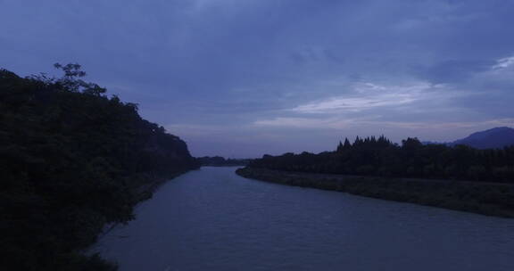 旅游景区 航拍都江堰岷江 展现弯曲河道 夜