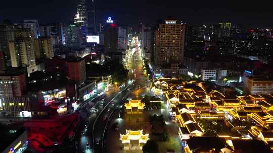 航拍云南昆明金碧广场金马碧鸡坊夜景