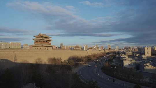 古城墙下的城市风光山西大同