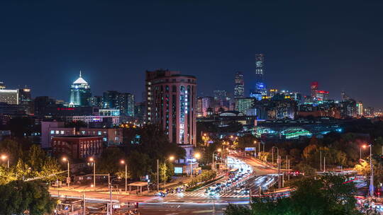 北京城市中心北京站车流夜晚延时