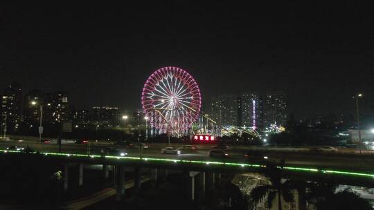 城市航拍 广东 汕头 方特 摩天轮 游乐场